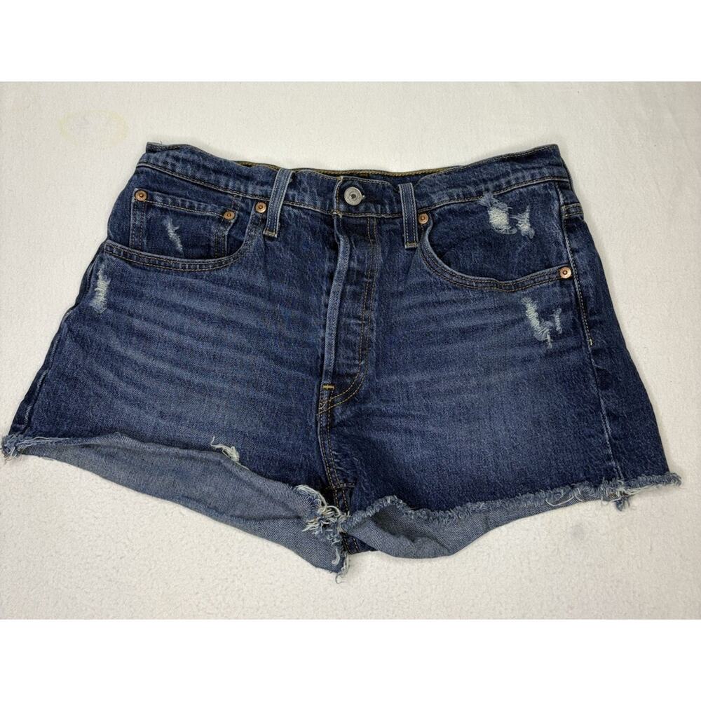 Exc Cond Levis 501 Button Fly Cutoff Medium Wash Jean Denim Shorts Size W30